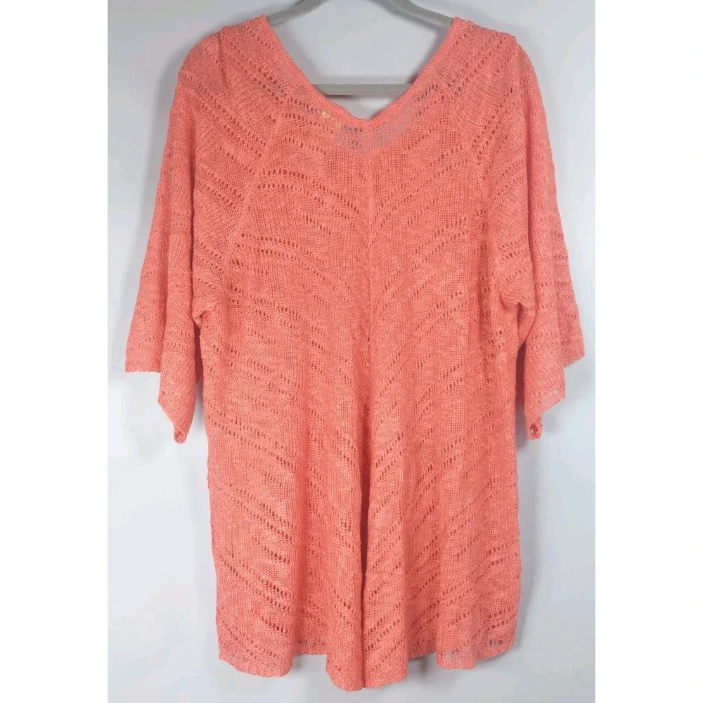 Faded Glory Womens 2X Coral ‎ Tunic Sweater Handkerchief Hem Stretch Sheer